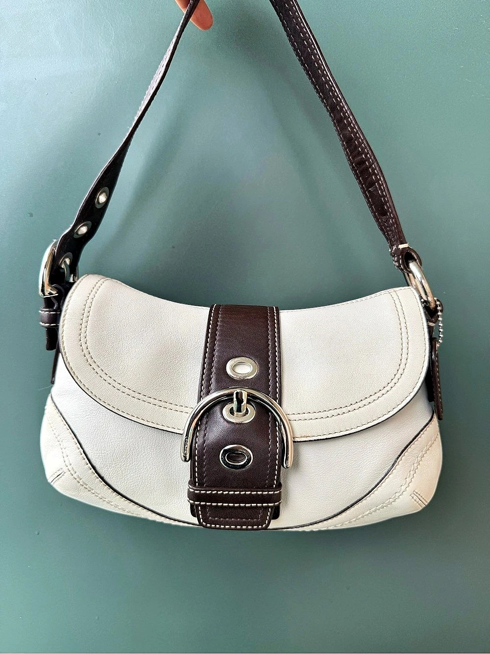 Coach Soho Buckle Flap Shoulder Bag White & Brown